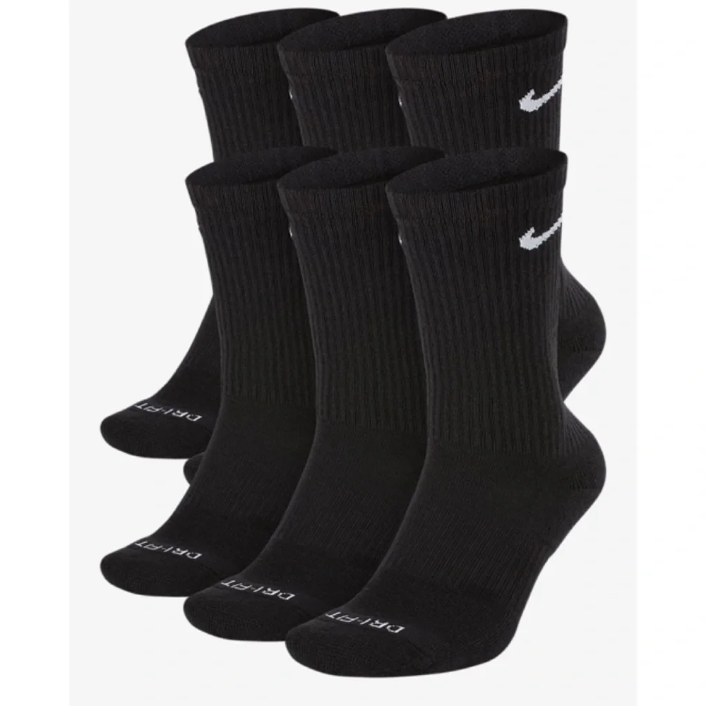 NWT Nike Black Everyday Plus Cushioned Training Crew Socks 6 Pairs Size Medium